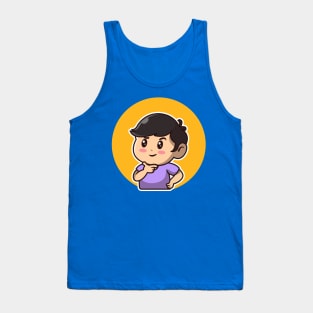 Cute Boy Thinking Cartoon Illustration Tank Top